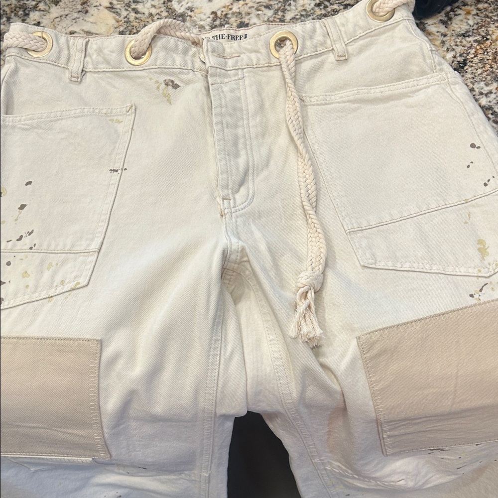 Free People Moxie Cream Utility Painter Pants with Rope Drawstring
